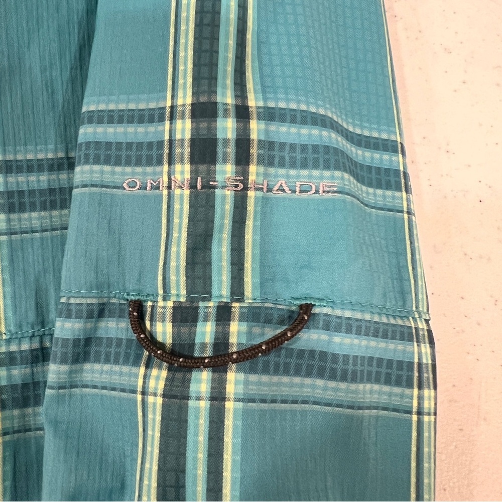 Columbia Omni Shade Long Sleeve Shirt XL Vented Green Aqua Teal Plaid Button Up - Picture 9 of 9